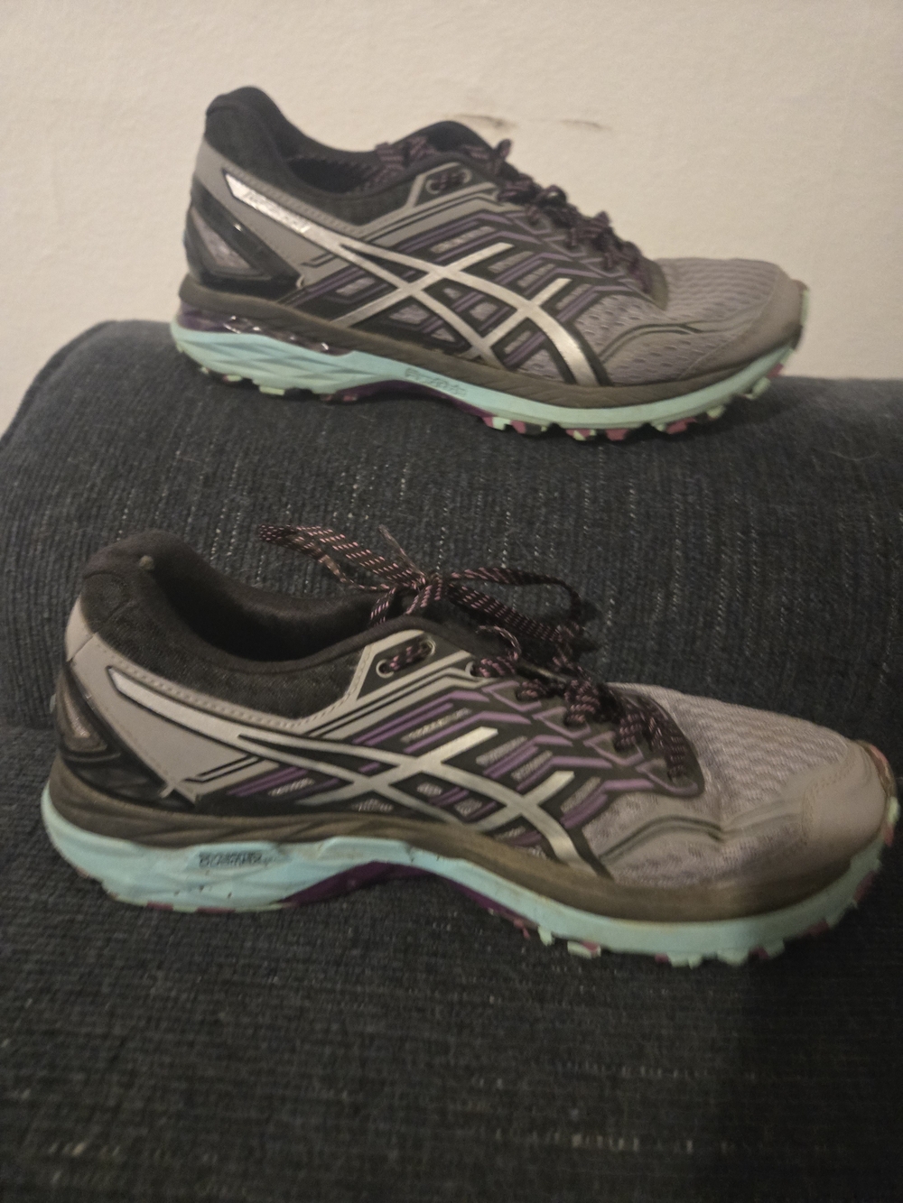 ASICS Women's Gray with Purple & Aqua Trail Running Sneakers